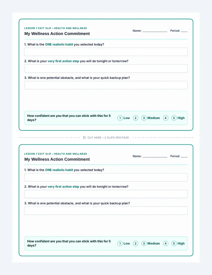 Wellness Plan Exit Ticket