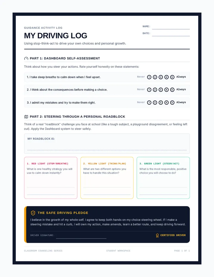 My Driving Log Worksheet