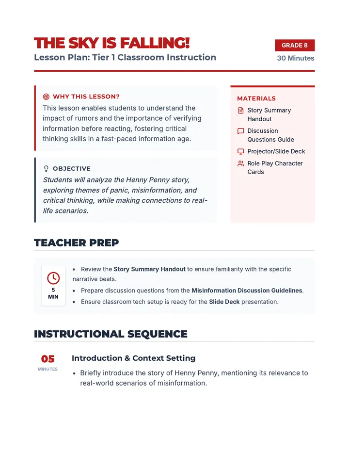Sky Falling Lesson Plan