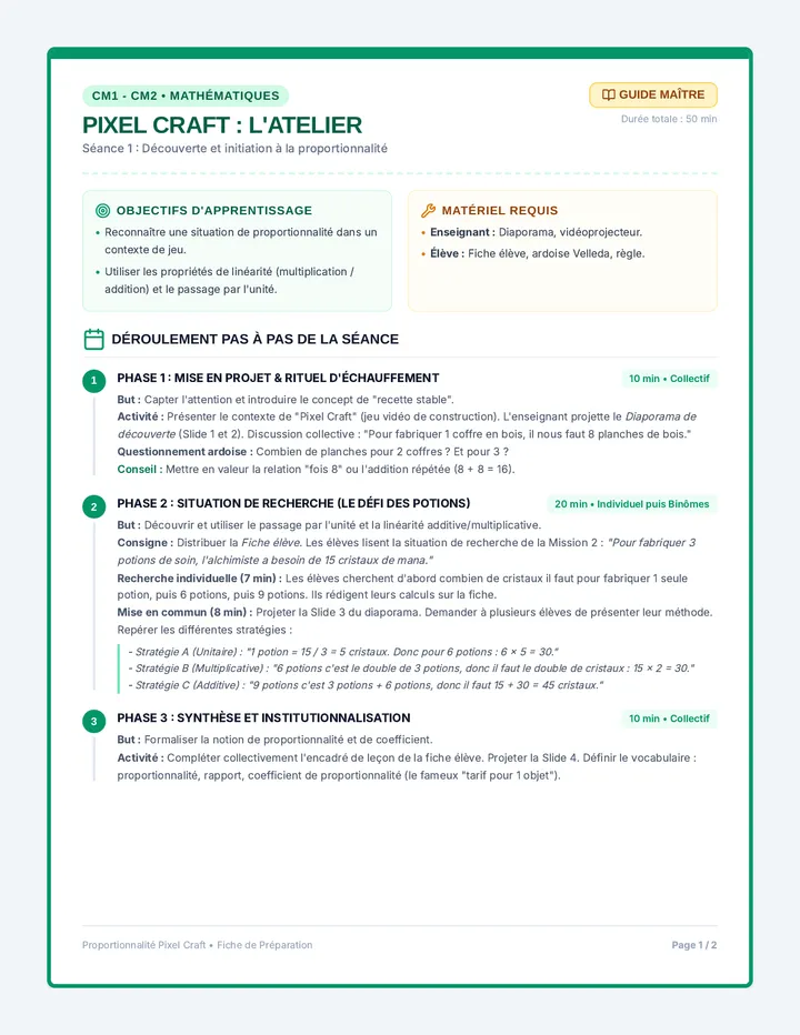 Pixel Craft Guide Enseignant