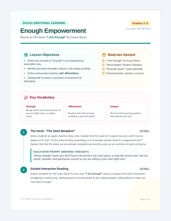 Enough Empowerment Lesson Plan