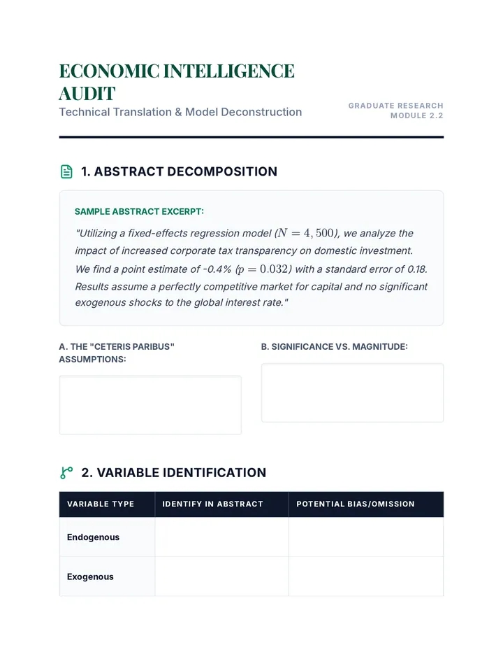 Economic Model Audit Worksheet