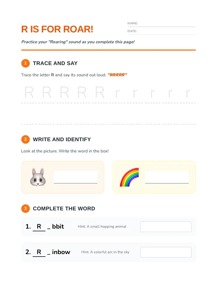 R is for Roar Worksheet