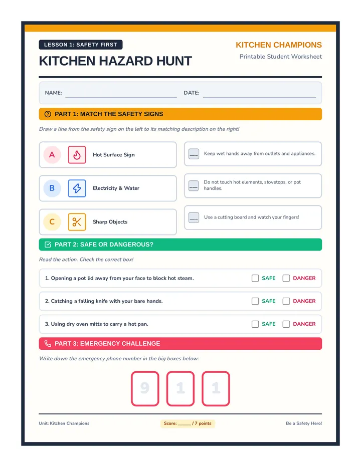Kitchen Safety Worksheet