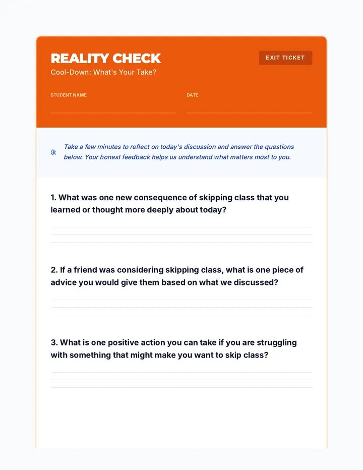 Cool-Down What's Your Take Reflection Sheet
