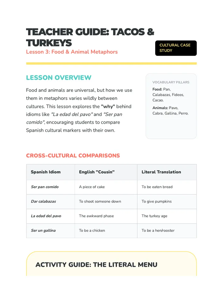 Food and Animal Teacher Guide
