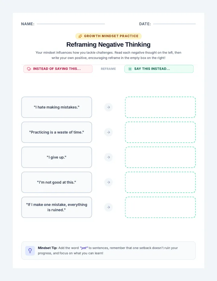 Mindset Flip Worksheet