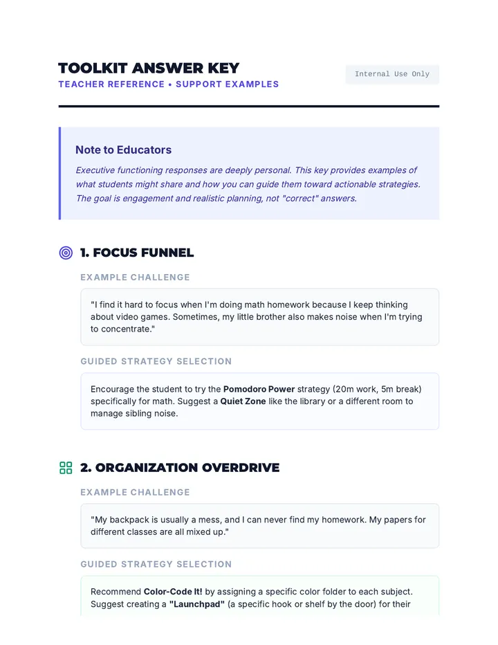 My Executive Functioning Toolkit Answer Key