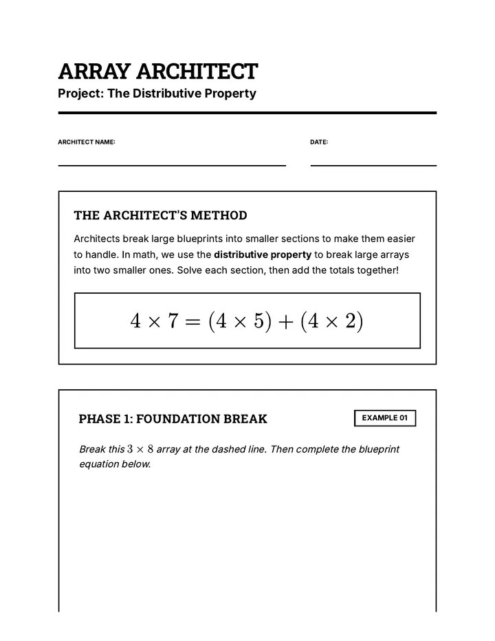 Array Architect Worksheet Ink Saver