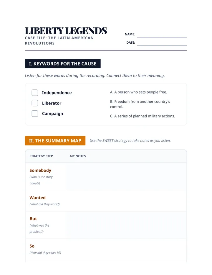 Liberty Legends Worksheet