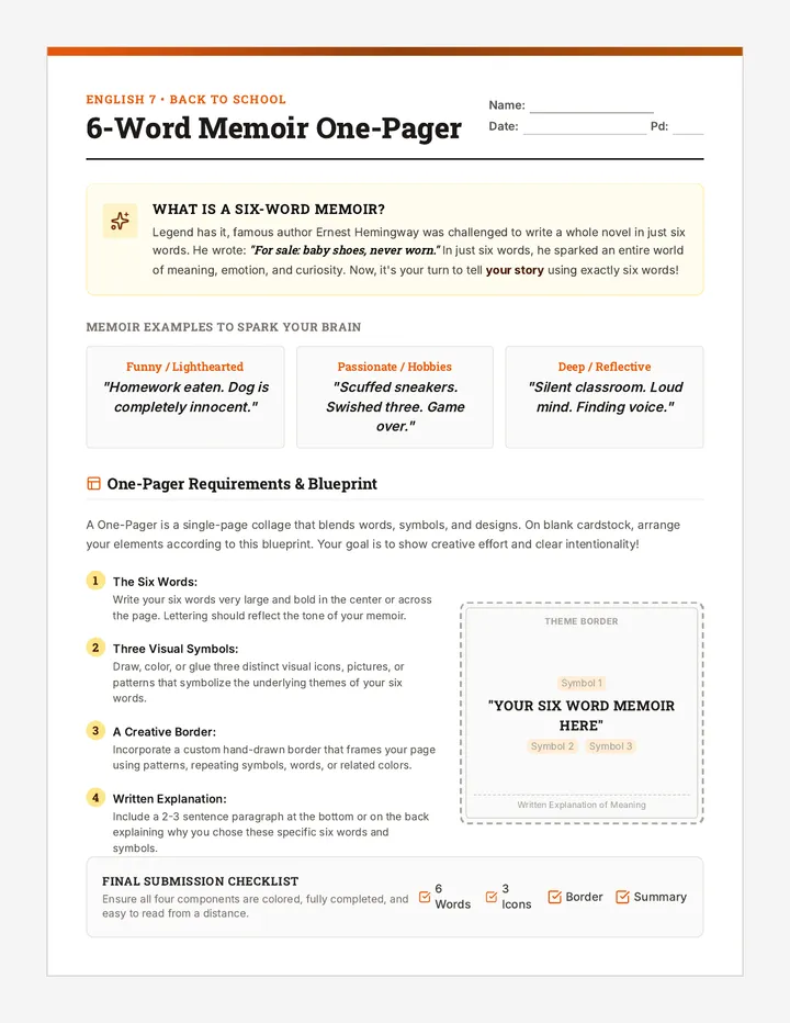 Micro Memoirs Project Sheet