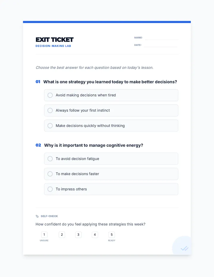 Decision Making Exit Ticket