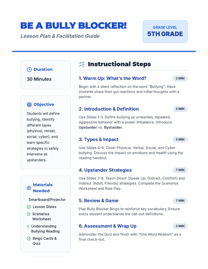Bully Blocker Lesson Plan