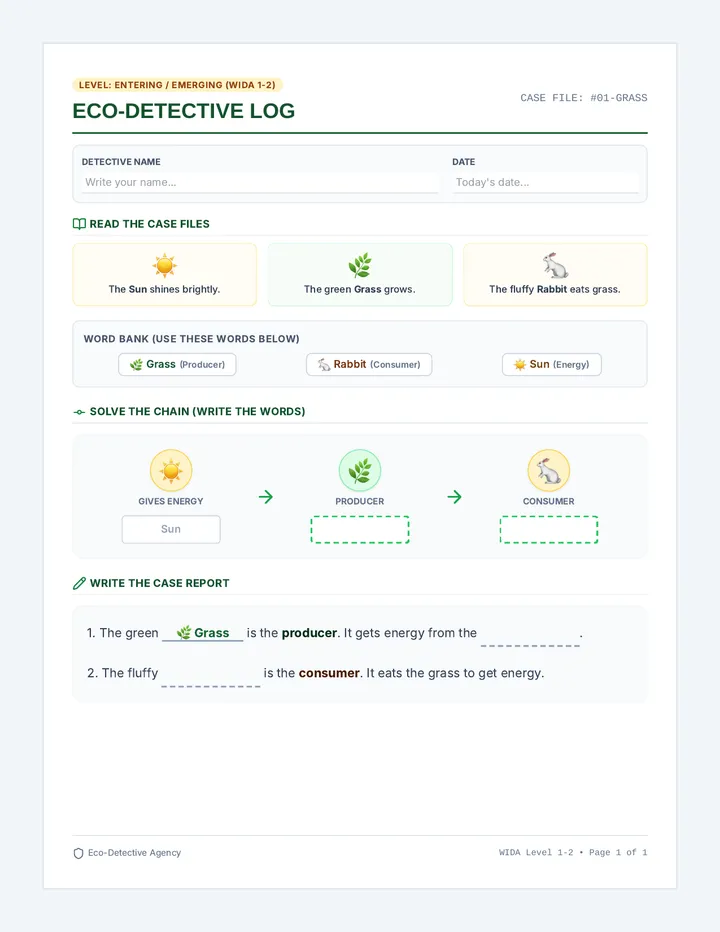Detective Log Worksheet Level One Two