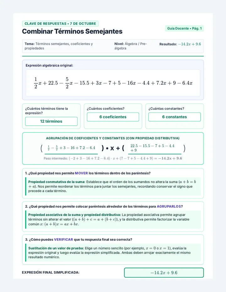 Terminos Semejantes Answer Key