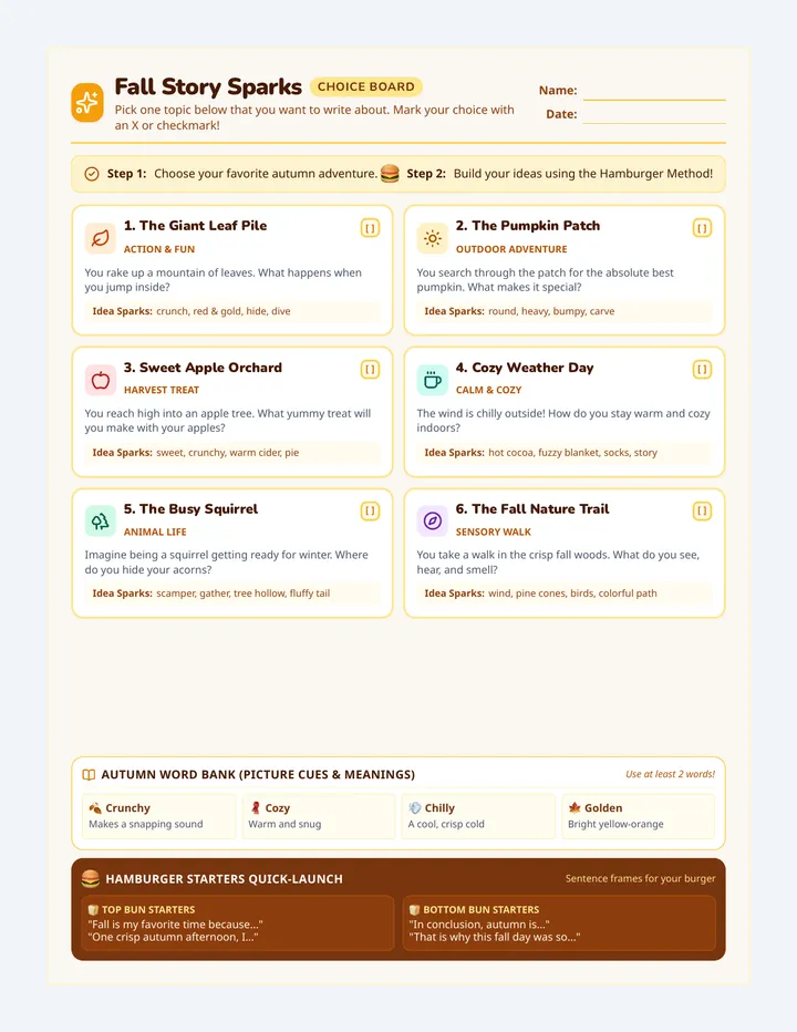 Fall Sparks Choice Board
