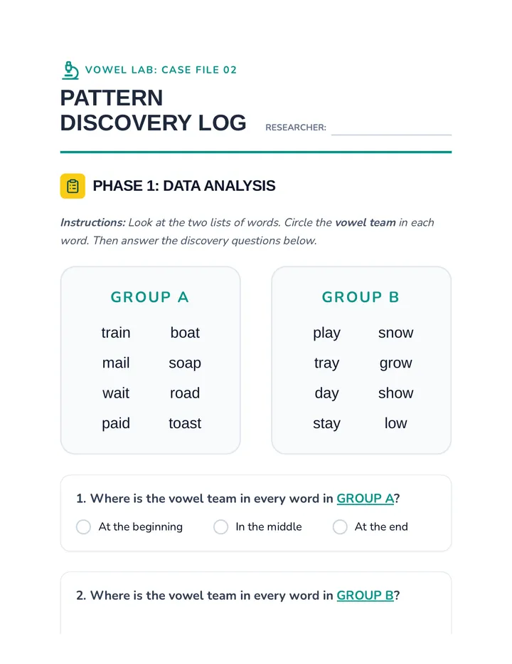Pattern Discovery Log Worksheet