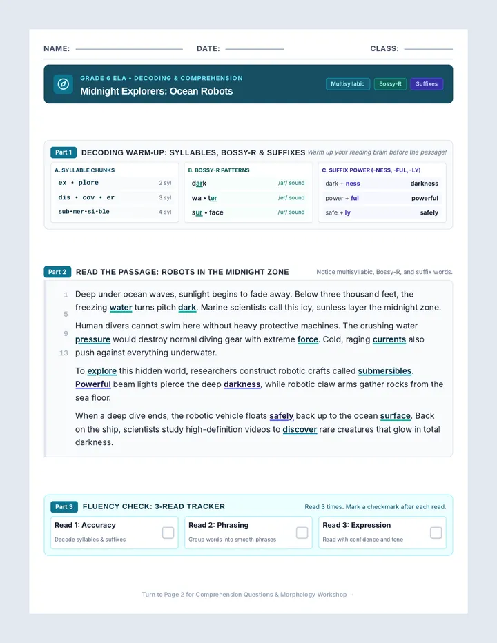 Midnight Explorers Worksheet