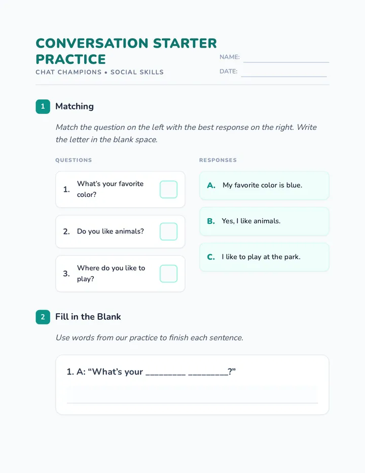 Conversation Starter Practice Worksheet