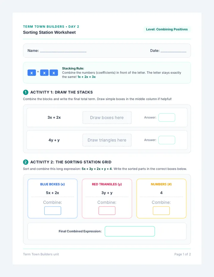 Sorting Station Worksheet
