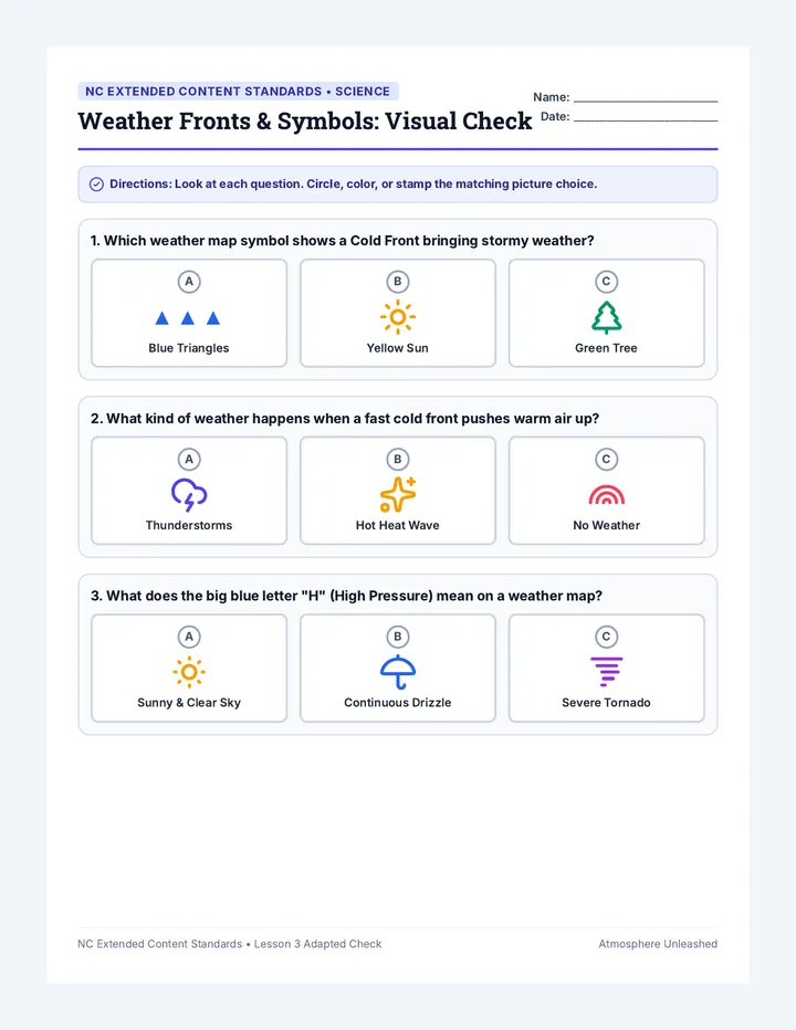 Fronts Adapted Worksheet