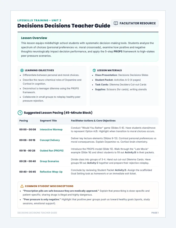 Decisions Decisions Teacher Guide