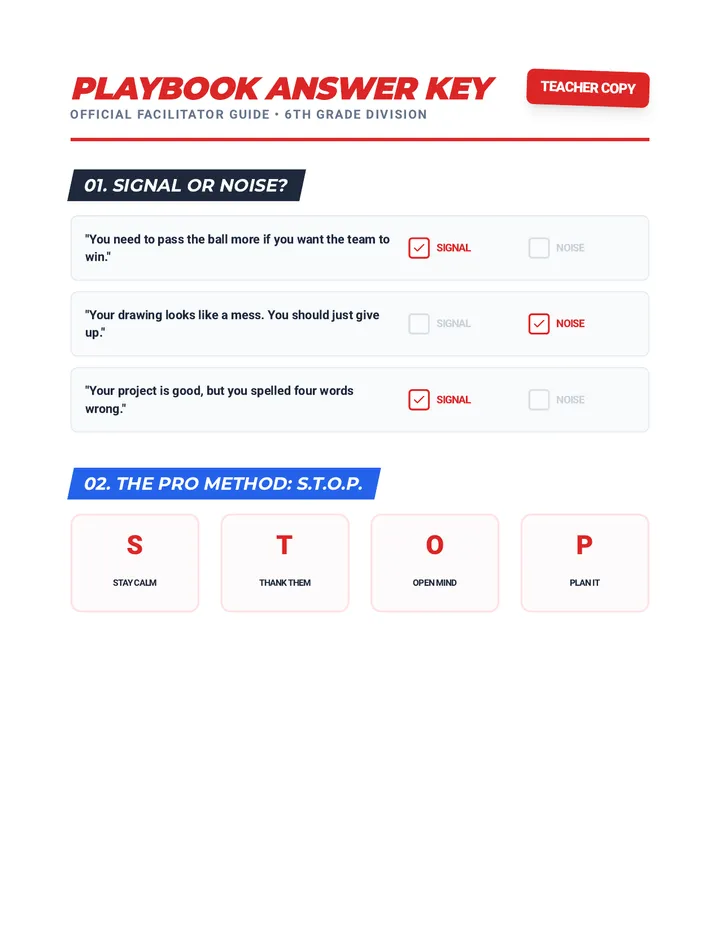 Feedback Pro Playbook Answer Key