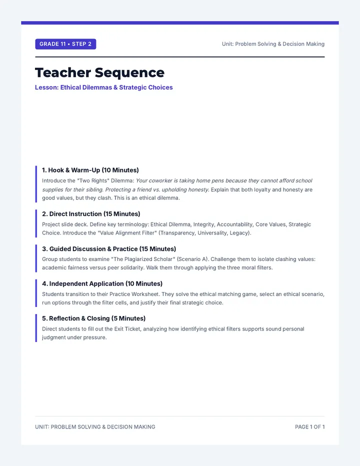 Grade 11 Teacher Sequence