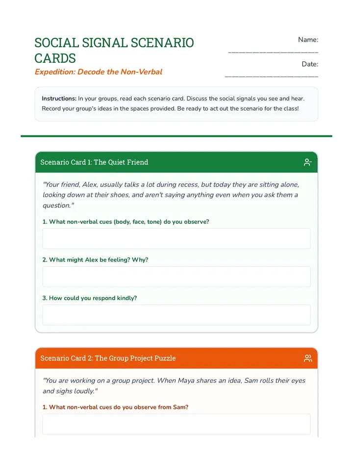 Social Signals Scenario Cards Activity