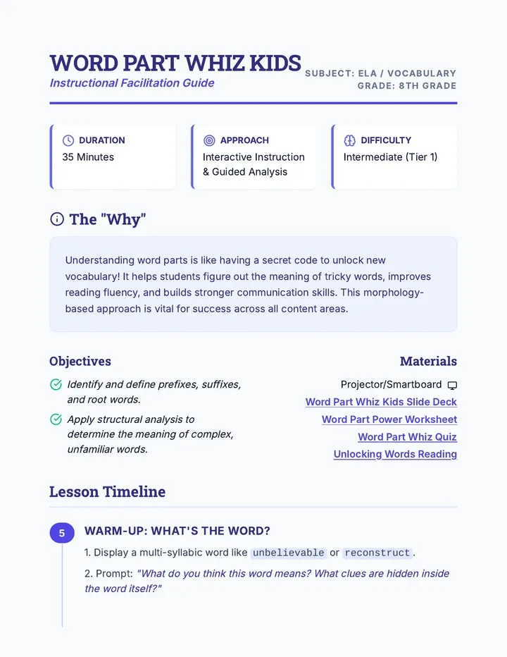 Word Part Whiz Kids Lesson Plan