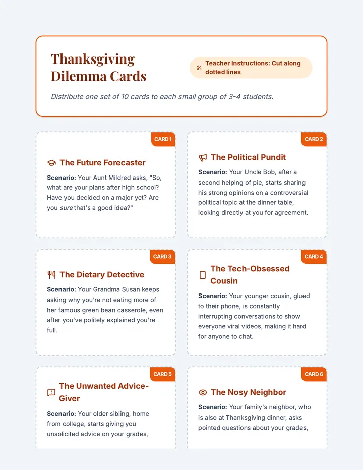 Thanksgiving Dilemma Cards Game