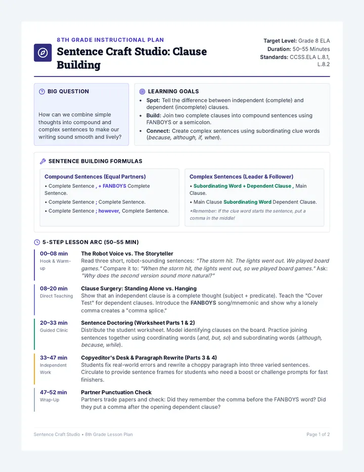 Sentence Craft Lesson Plan