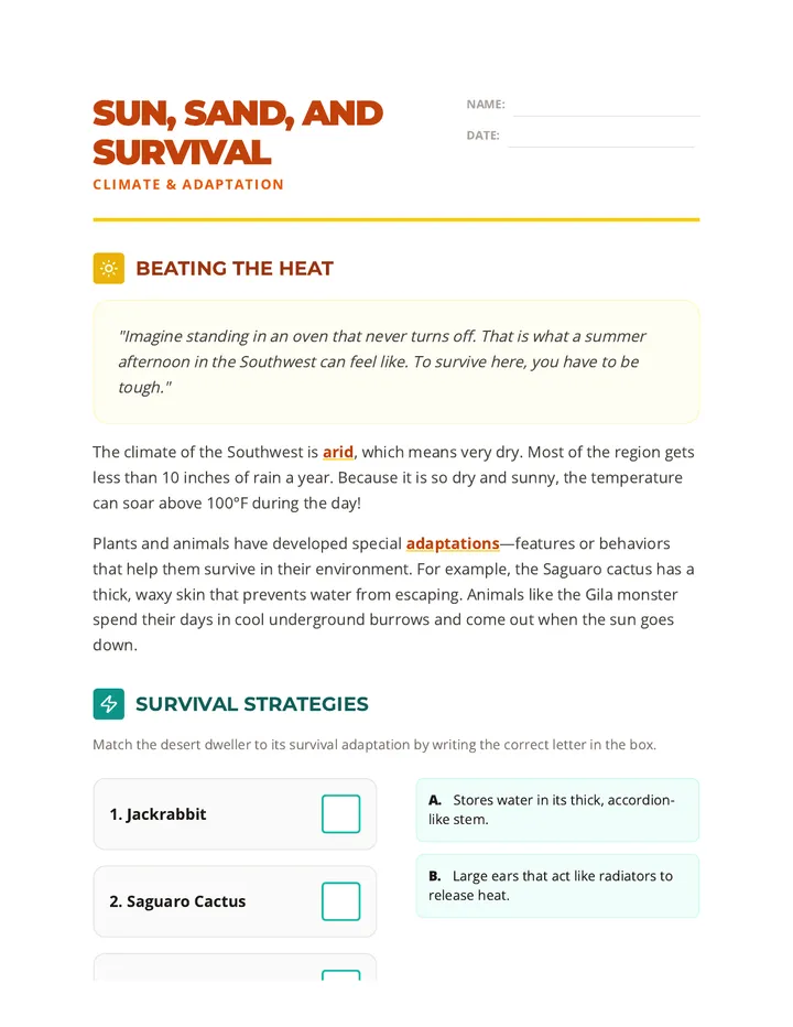 Sizzling Skies Worksheet