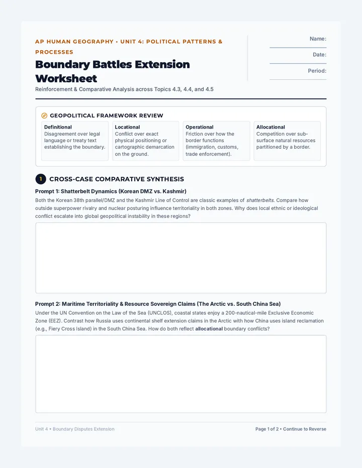 Boundary Battles Extension Worksheet