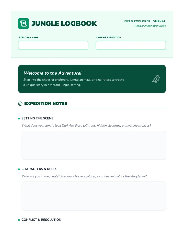 Jungle Logbook Worksheet