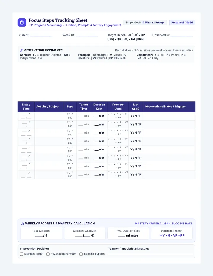 Focus Steps Tracking Sheet