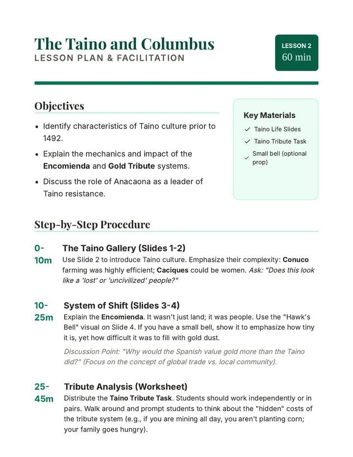 Taino Lesson Plan