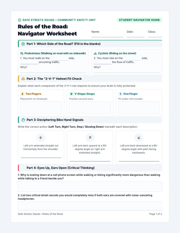 Street Navigator Worksheet