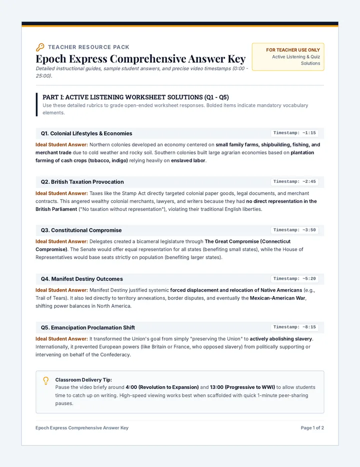 Epoch Express Answer Key