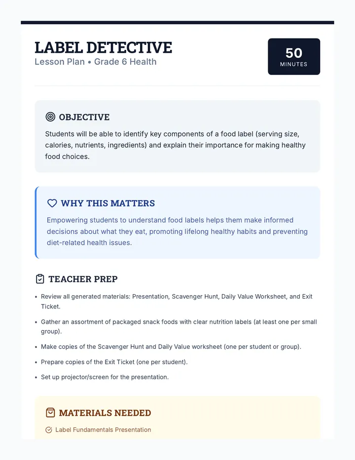 Label Detective Lesson Plan
