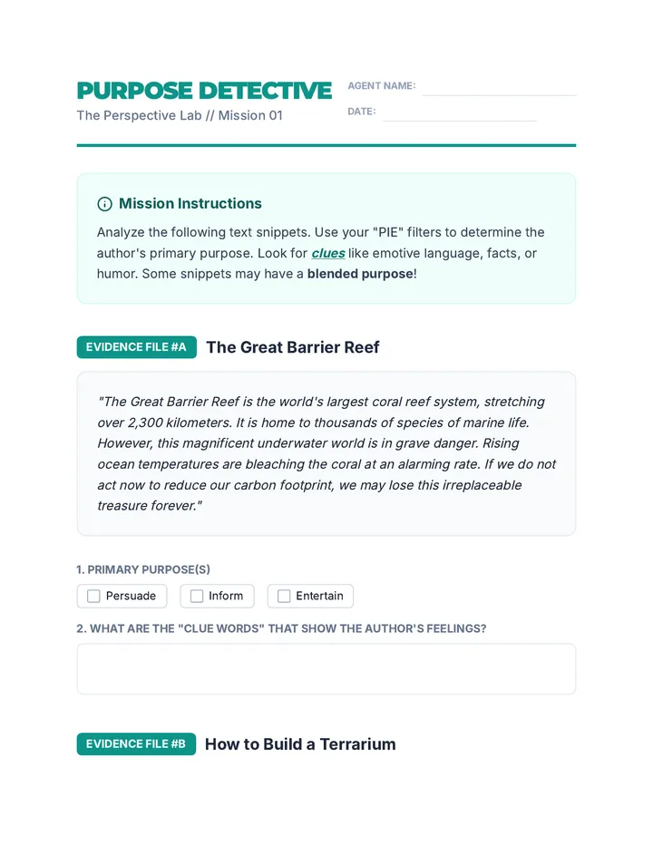 Purpose Detective Worksheet