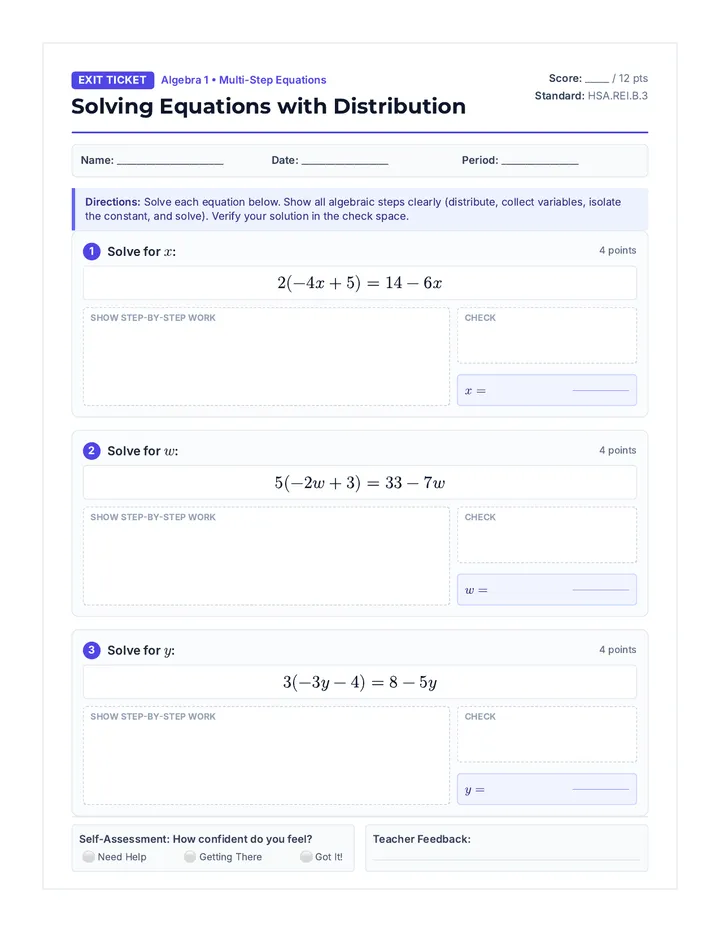 Equation Solving Exit Ticket