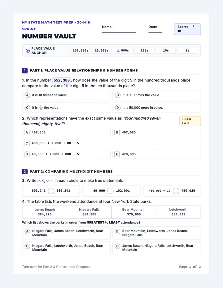 Number Vault Practice Worksheet