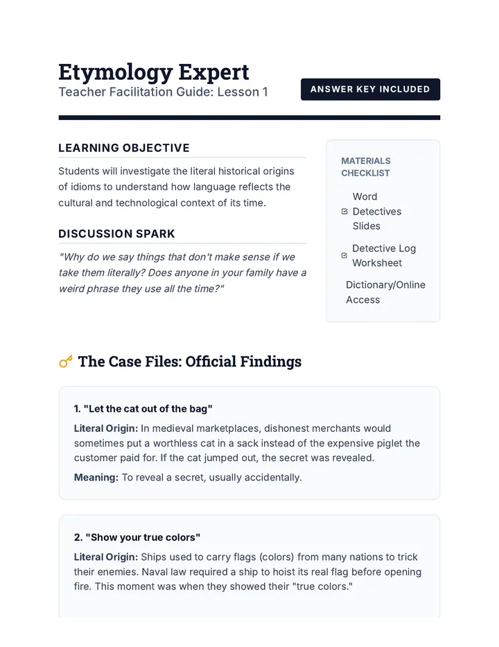 Etymology Expert Teacher Guide