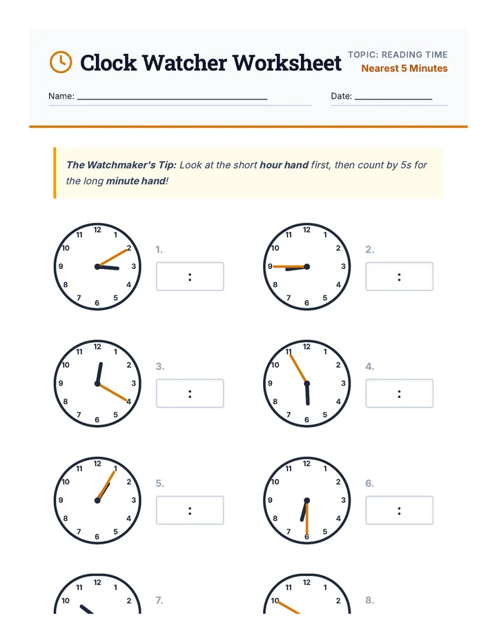 Clock Watcher Worksheet
