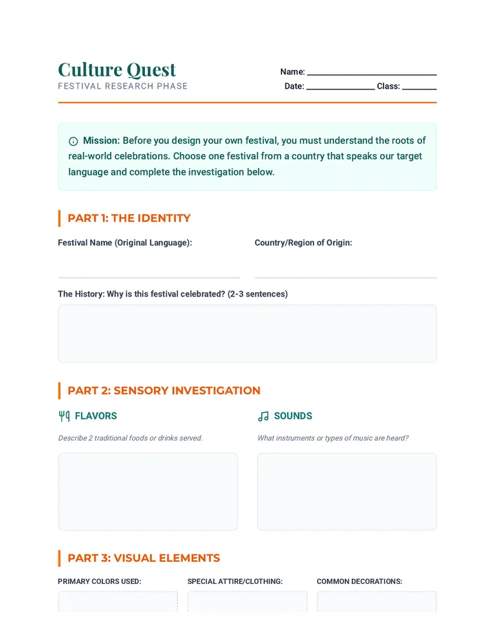 Culture Quest Worksheet