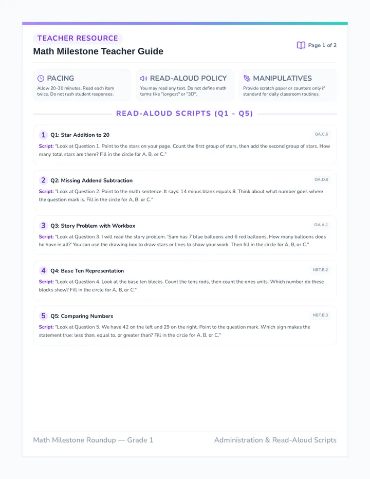 Math Milestone Teacher Guide