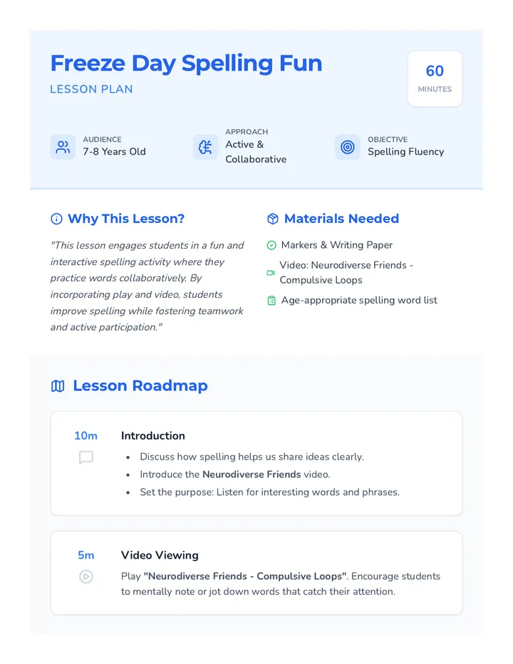 Freeze Day Spelling Lesson Plan