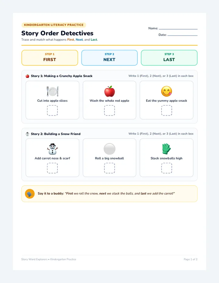 Story Order Worksheet
