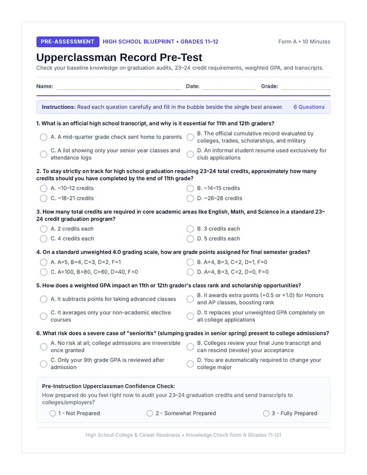 Transcript Readiness Pretest